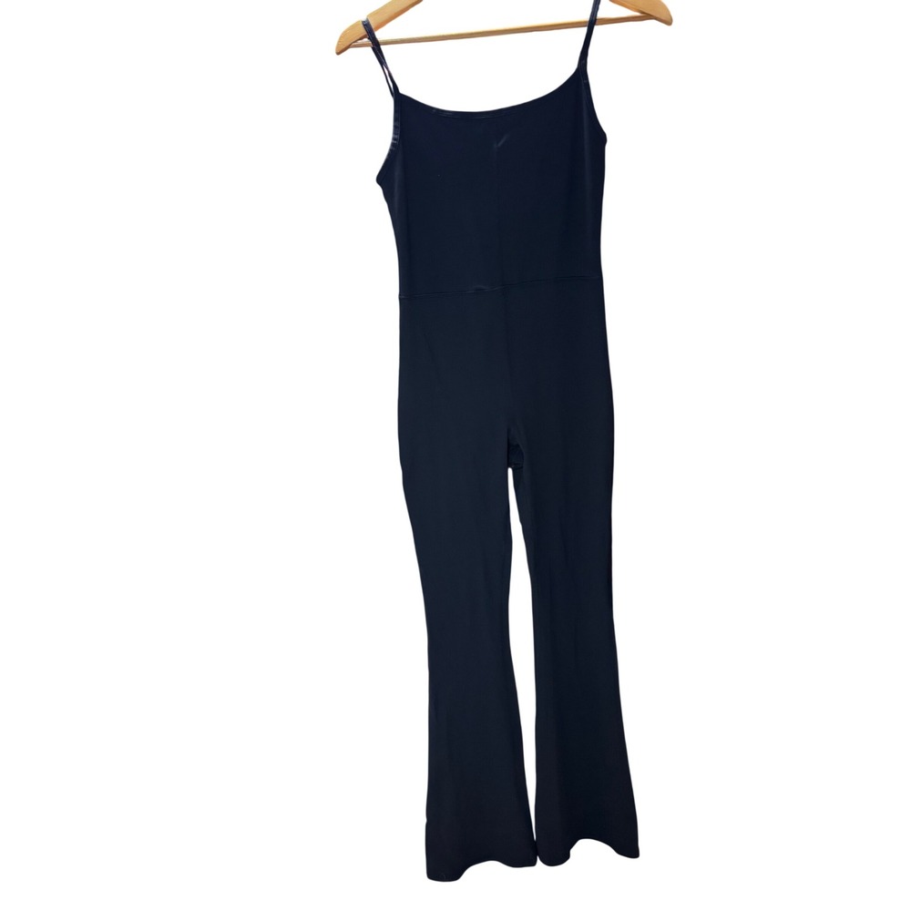 Qinsen Women Navy Blue Flare Leg Jumpsuit Adjustable Straps Yoga Bodysuit NWT
